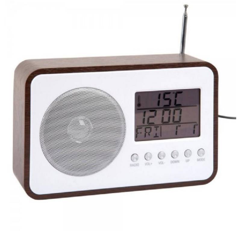 Karlsson Uhr Wecker Alarm Clock mit FM Radio Braunes Holz von Karlsson