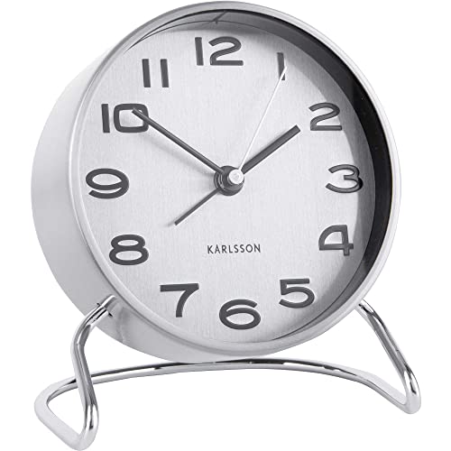 Karlsson Alarm Clock Classical Numbers Satin Nickel D. 9,5cm, H. 11cm, Excl. AA Battery von Karlsson