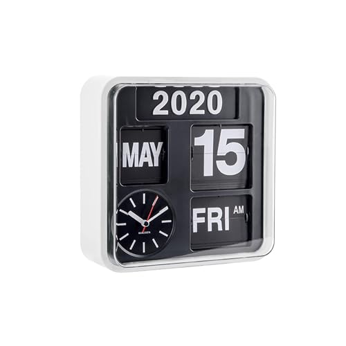 KARLSSON KA5364WH - Mini-Wanduhr mit Kalender - Fallblattanzeige - Weiß von Karlsson
