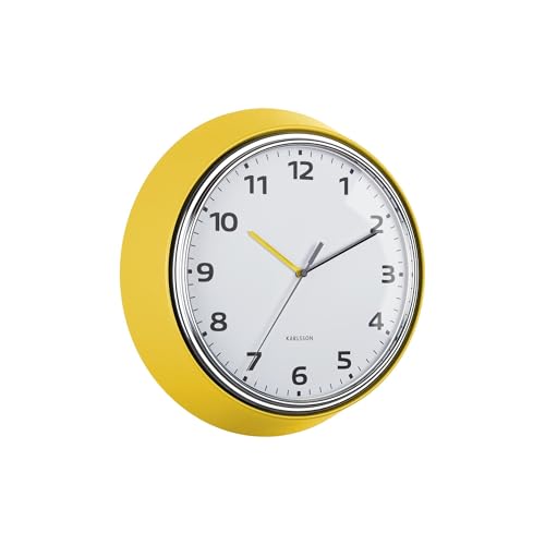 Karlsson Wanduhr Modern Retro - Gelb - Ø34cm - Rund - Eisen - Wanduhr Modern Wohnzimmer - Wanduhren von Karlsson