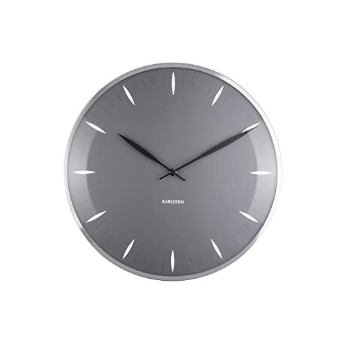 [DL] Wall Clock Leaf Dark Grey, Dome Glass D.40cm, H.4cm, Ex. AA Batt, Design Boxtel & Buijs von Karlsson