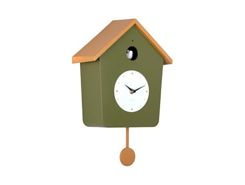 Wall Clock Cuckoo Light Army Green w. Ochre Yellow von Karlsson