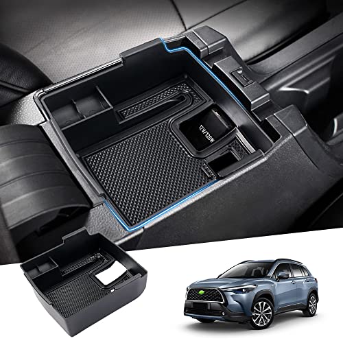 Karltys Kompatibel mit Mittelkonsolen-Organizer Toyota Corolla Cross 2022 2023 2024 Zubehör (nicht für Corolla) Mittelkonsole Tablett Auto Armlehne Aufbewahrungsbox Container mit rutschfesten von Karltys
