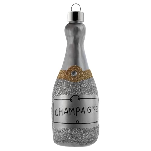 Karma, Weihnachts-Hängeornament, glitzernde Champagnerflasche, Quecksilber-Glasornament, Silber von Karma