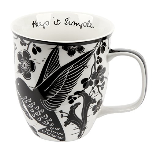 Karma Geschenke 473 ml schwarze und weiße Boho-Tasse Kolibri – niedliche Kaffee- und Teebecher – Keramik-Kaffeetassen für Frauen und Männer von Karma