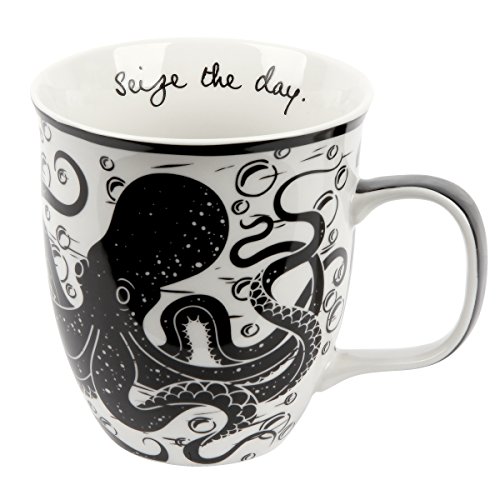 Karma Geschenke 473 ml schwarze und weiße Boho-Tasse Octopus – niedliche Kaffee- und Teetasse – Keramik-Kaffeetassen für Damen und Herren von Karma