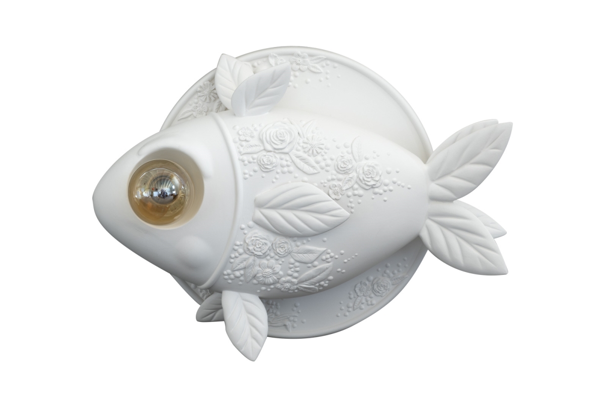KARMAN Aprile dekorative Wandlampe im Fisch design Keramik weiß E27 50x35cm von Karman