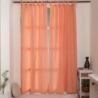 Boho-Vorhang Aus Leinen - Orange Mit Weißen Streifen Baumwoll-Leinen-Mix 220 cm Länge Luftig & Blickdicht Fair Gefertigt von Karmandala