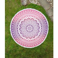 Rundes Strandtuch Lila Rosa Weiß 100% Baumwolle - Mandala Tuch Xxl Für Unterwegs Am Strand, Im Park Und Garten, Picknicktuch Runde Decke Rundes Strandtuch Lila Rosa Weiß 100% Baumwolle - Mandala Tuch Xxl Für Unterwegs Am Strand, Im Park Und Garten, Picknicktuch Runde Decke von Karmandala