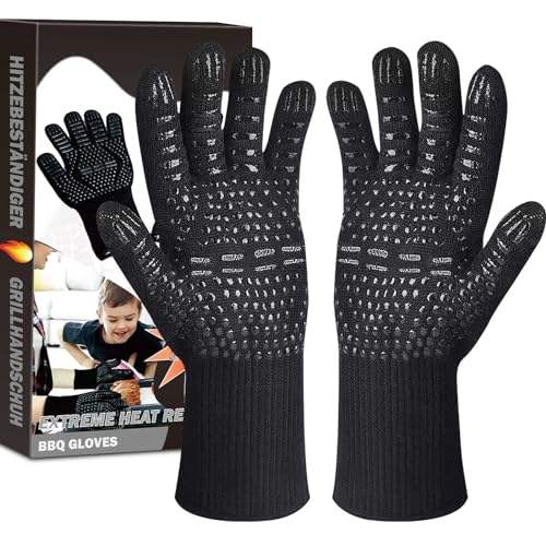 Karrong Grillhandschuhe Hitzebeständig bis 800°C, Feuerfeste Ofenhandschuhe Topfhandschuhe Handschuhe BBQ Handschuhe Kochhandschuhe Backhandschuhe Backofenhandschuhe (Schwarz, L/XL) von Karrong