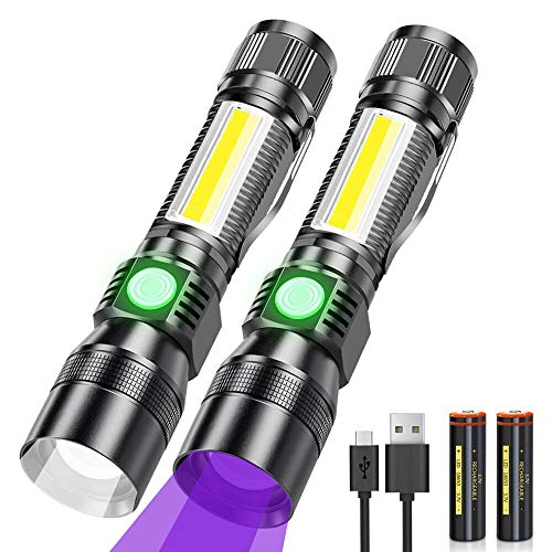 Karrong LED Taschenlampe USB Aufladbar Magnet Schwarzlicht, 395nm UV Lampe Ultraviolette Licht 7 Modi Rotlicht mit Akku für Outdoor Camping Wandern 2 Stück von Karrong