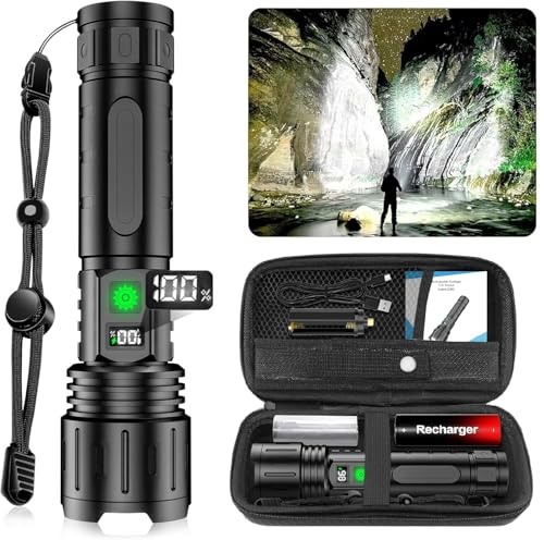 Karrong Taschenlampe LED Aufladbar Extrem Hell, Großer Reichweite Taschenlampe, Lange Laufzeit, Zoombar, Wasserdicht Starke Taktische Flashlight für Camping Wandern Outdoor Notfäll von Karrong