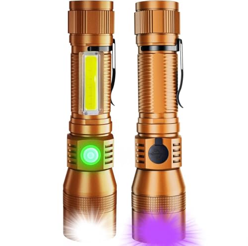 Karrong LED UV Taschenlampe 395nm Magnet USB Aufladbar, COB Seitenlicht Rotlicht, Wasserdicht Ultraviolette Lampe Schwarzlicht für Outdoor Camping Wandern Notfall Haustiere Urin Detektor,Braun 2 Stück von Karrong