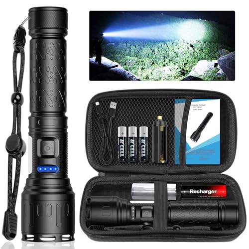 Karrong Taschenlampe LED mit Magnet Rotlicht COB Seitenlicht USB C Aufladbar Extrem Hell Taktische Taschenlampe Akku Wasserdicht 8 Lichtmodi für Outdoor Camping Wandern Notfälle von Karrong