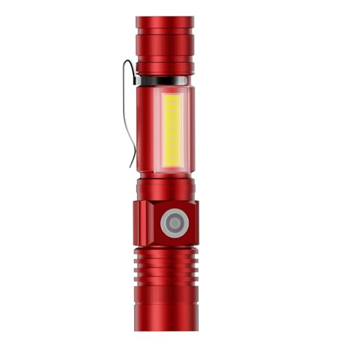 Karrong Taschenlampe LED Aufladbar mit Magnet COB Seitenlicht Zoombar, Extrem Hell 3000 Lumen USB Taschenlampen Batteriebetrieben Wasserdicht, 4 Modi für Outdoor Wandern Camping Notfall, 1 Stück Rot von Karrong