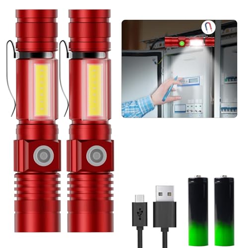 Karrong Taschenlampe LED Aufladbar mit Magnet COB Seitenlicht Zoombar, Extrem Hell 3000 Lumen USB Taschenlampen Batteriebetrieben Wasserdicht, 4 Modi für Outdoor Wandern Camping Notfall, Rot Karrong Taschenlampe LED Aufladbar mit Magnet COB Seitenlicht Zoombar, Extrem Hell 3000 Lumen USB Taschenlampen Batteriebetrieben Wasserdicht, 4 Modi für Outdoor Wandern Camping Notfall, Rot von Karrong