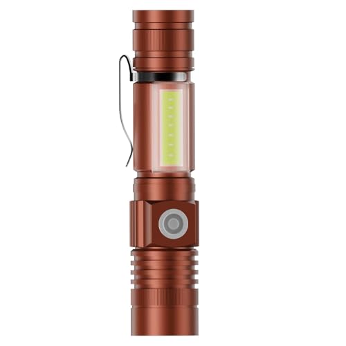 Karrong Taschenlampe LED Aufladbar mit Magnet COB Seitenlicht Zoombar, Extrem Hell 3000 Lumen USB Taschenlampen Batteriebetrieben Wasserdicht, 4 Modi für Outdoor Wandern Camping Notfall, braun von Karrong
