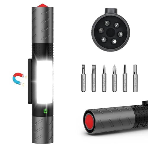 Karrong Taschenlampe LED mit Magnet COB Rot und Blau Blinkend USB C Aufladbar Extrem Hell Zoombar Taktische Taschenlampe mit Akku 7 Modi, Wasserdicht für Outdoor Camping Wandern Notfälle Reparatur von Karrong