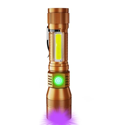 Karrong UV Taschenlampe LED 395nm Magnet USB Aufladbar, COB Seitenlicht Rotlicht, Wasserdicht Ultraviolette Lampe Schwarzlicht für Outdoor Camping Wandern Notfall Haustiere Urin Detektor,1 Stück Braun von Karrong