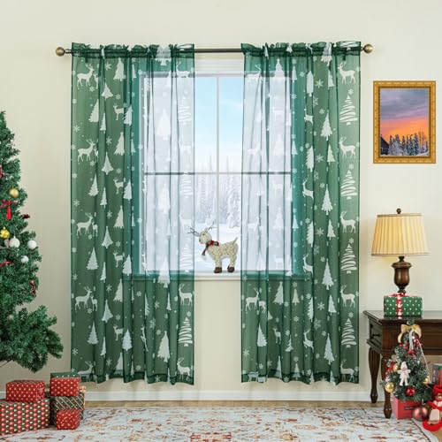 Karseteli Durchsichtige Weihnachtsvorhänge für Wohnzimmer, Weihnachtsdruckmuster, durchscheinender Vorhang, Feiertagsstangentasche, Fenstervorhänge, Dekorationen für Schlafzimmer und Heimdekoration, 2 Karseteli Durchsichtige Weihnachtsvorhänge für Wohnzimmer, Weihnachtsdruckmuster, durchscheinender Vorhang, Feiertagsstangentasche, Fenstervorhänge, Dekorationen für Schlafzimmer und Heimdekoration, 2 von Karseteli