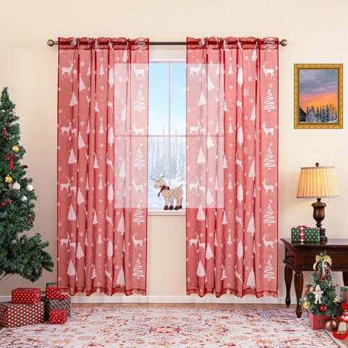 Karseteli Durchsichtige Weihnachtsvorhänge für Wohnzimmer, Weihnachtsdruckmuster, durchscheinender Vorhang, Feiertagsstangentasche, Fenstervorhänge, Dekorationen für Schlafzimmer und Heimdekoration, 2 Karseteli Durchsichtige Weihnachtsvorhänge für Wohnzimmer, Weihnachtsdruckmuster, durchscheinender Vorhang, Feiertagsstangentasche, Fenstervorhänge, Dekorationen für Schlafzimmer und Heimdekoration, 2 von Karseteli
