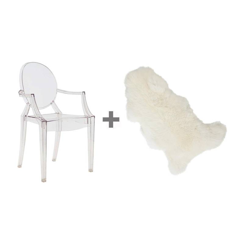 Kartell - Aktionsset Louis Ghost Armlehnstuhl + Fell - glasklar/transparent/BxHxT 54x93x55cm/Lammfell gratis! von Kartell