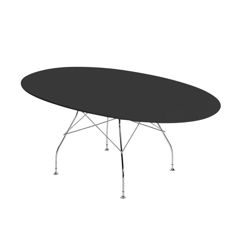 Kartell - Glossy Esstisch oval Gestell Stahl verchromt - schwarz/Polyester lackiert/LxBxH 194x120x72cm/Gestell Stahl vechromt von Kartell