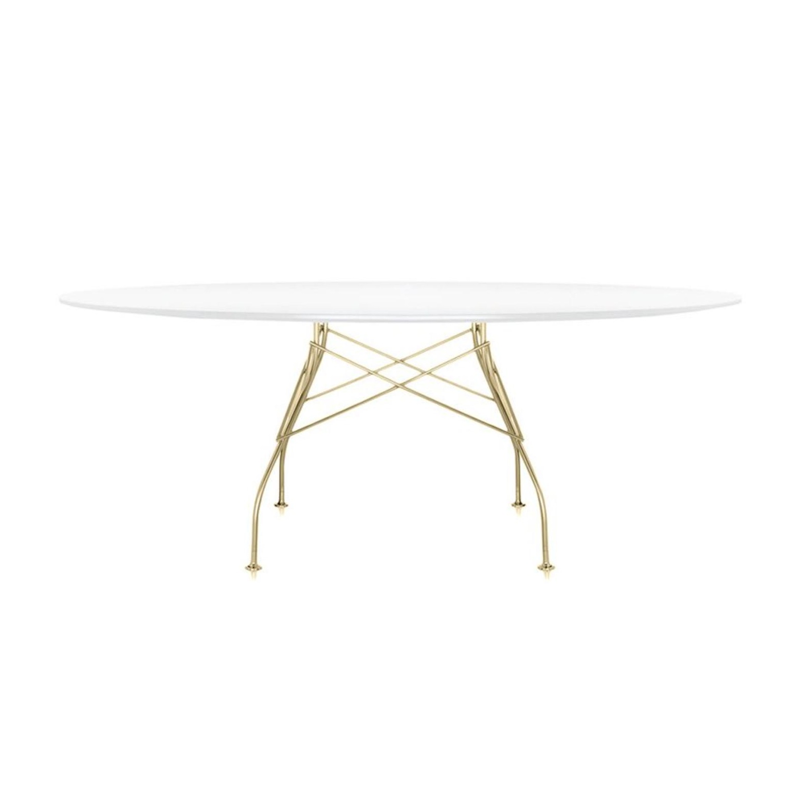 Kartell - Glossy Tisch Oval Gestell Gold - weiß/glänzend von Kartell