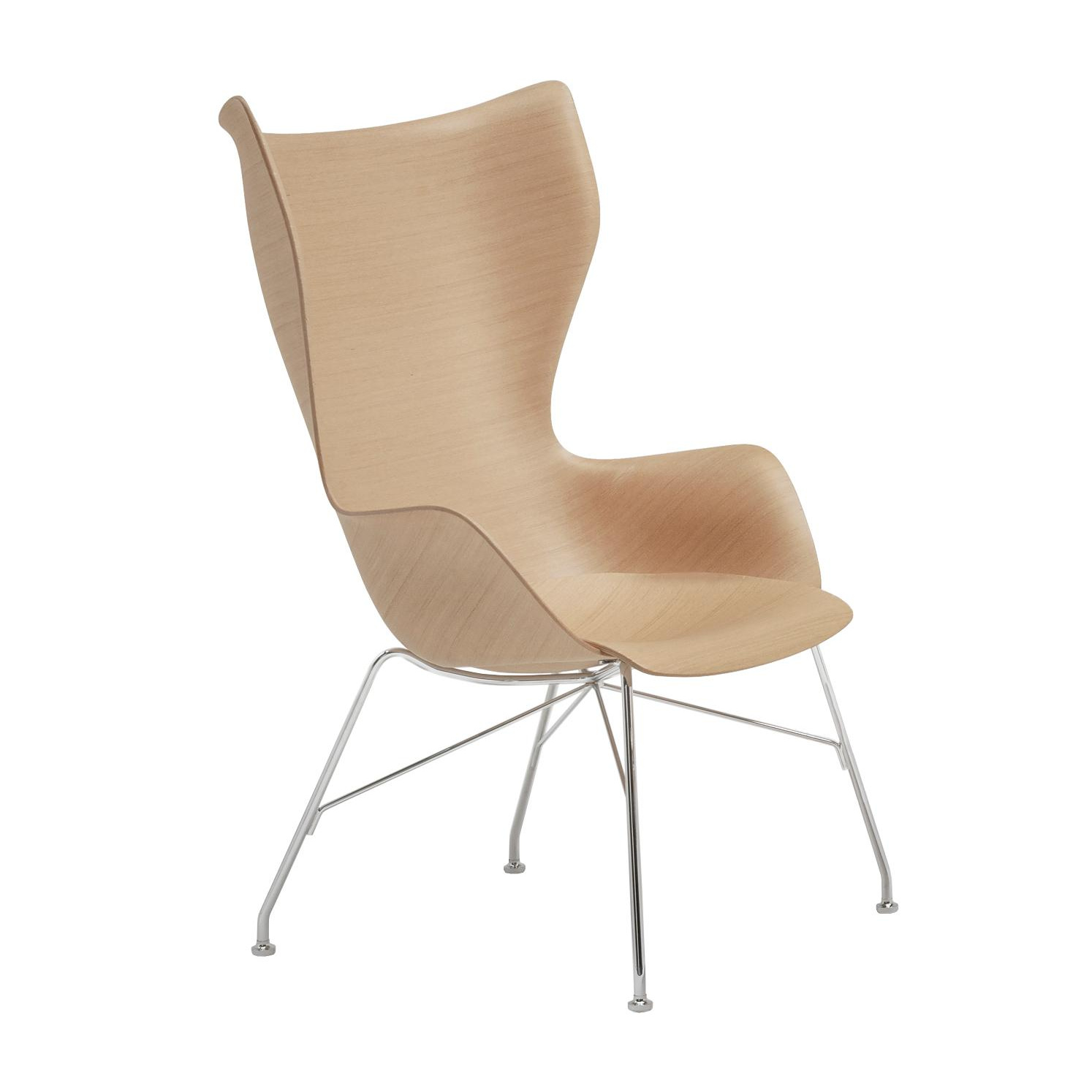 Kartell - K/Wood Sessel - hellbraun/Eichenfurnier/3D geformt/BxHxT 68x110x68cm/Gestell Stahl verchromt von Kartell