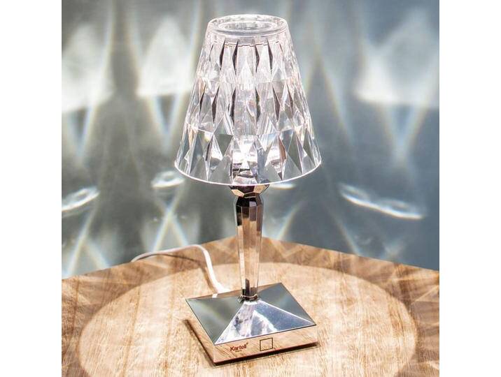 Kartell LED-Akku-Tischlampe Battery, 26cm, chromfarben, IP54 Battery, chrom / silber, Kunststoff, Design von Kartell