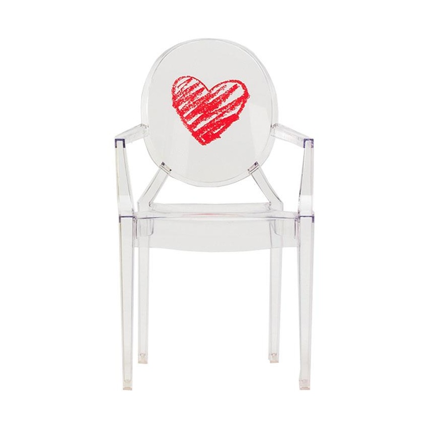 Kartell - Lou Lou Ghost Kinderstuhl mit Motiv - transparent/Motiv Herz/LxBxH 40x37x63cm von Kartell