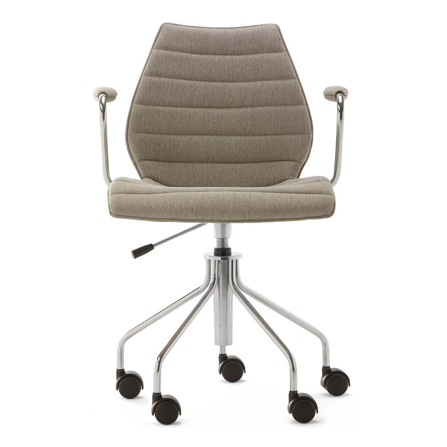 Kartell - Maui Soft Noma Bürostuhl mit Armlehnen - beige/Stoff Noma/ aus 50% recyceltem Polyester/BxHxT 58x85-93x52cm/Gestell Stahl verchromt von Kartell