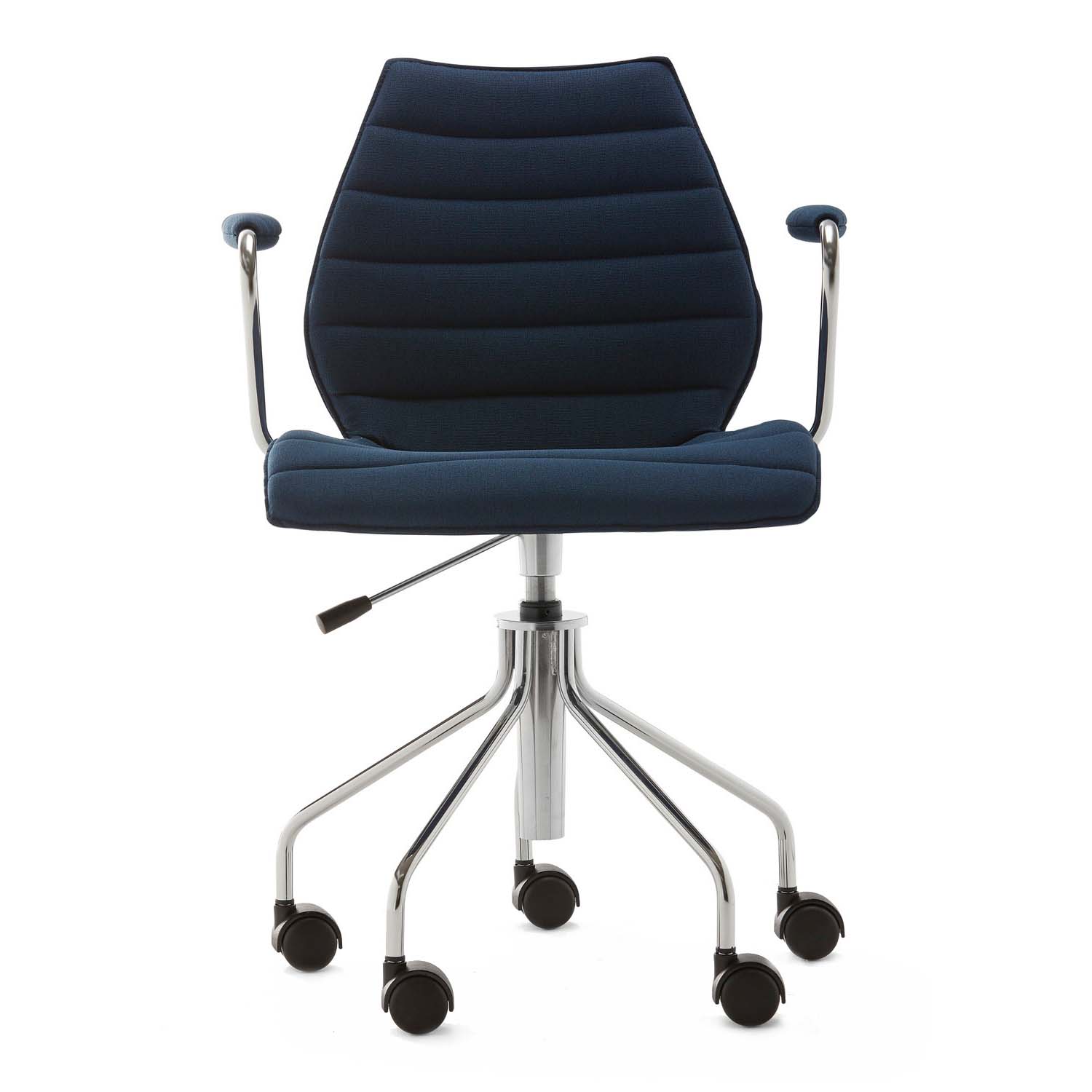 Kartell - Maui Soft Noma Bürostuhl mit Armlehnen - blau/Stoff Noma/ aus 50% recyceltem Polyester/BxHxT 58x85-93x52cm/Gestell Stahl verchromt von Kartell