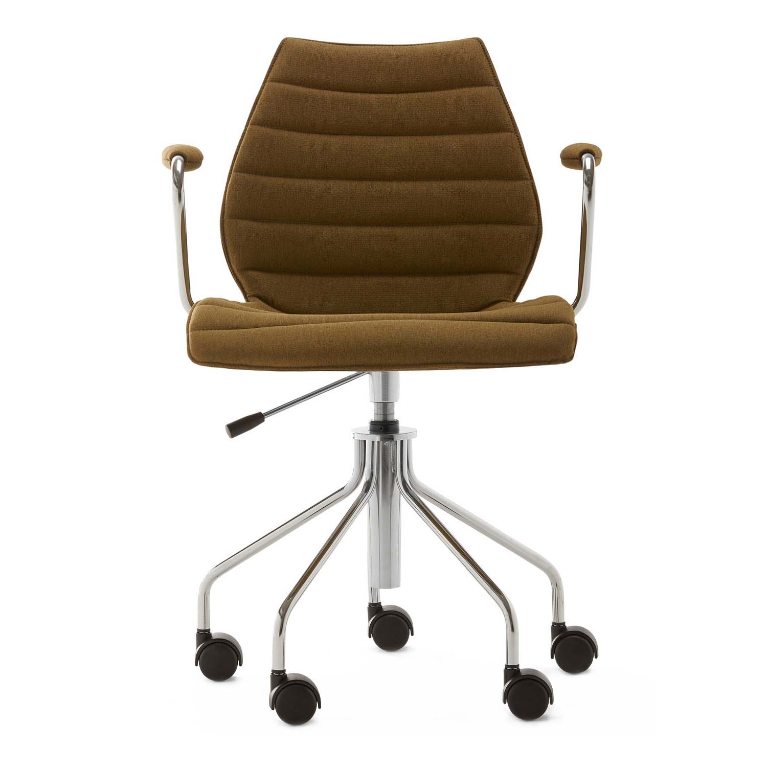 Kartell - Maui Soft Noma Bürostuhl mit Armlehnen - senf/Stoff Noma/ aus 50% recyceltem Polyester/BxHxT 58x85-93x52cm/Gestell Stahl verchromt von Kartell