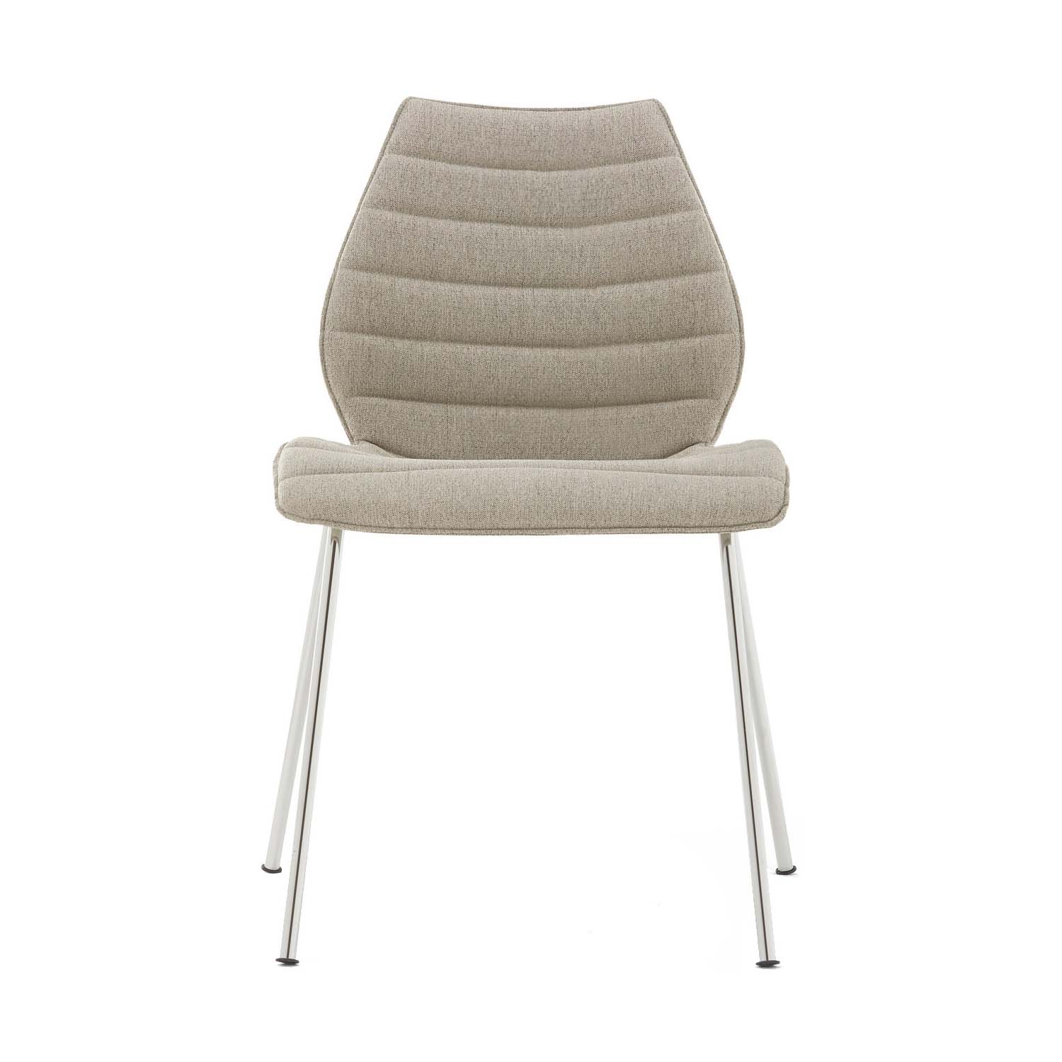 Kartell - Maui Soft Noma Stuhl - beige/Stoff Noma/ aus 50% recyceltem Polyester/BxHxT 55x77x56cm/Gestell Stahl verchromt von Kartell