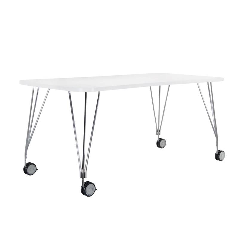 Kartell - Max Tisch mit Rollen 160x80cm - zinkweiß/Gestell verchromter Stahl/mit 4 Rollen von Kartell