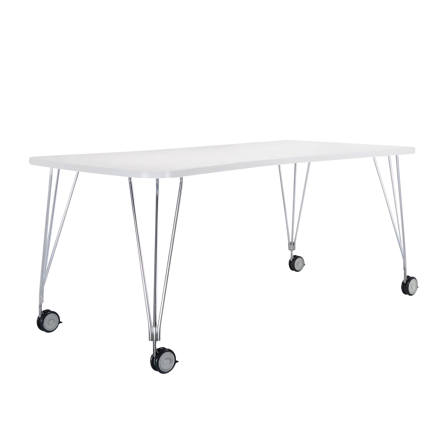 Kartell - Max Tisch mit Rollen 190x90cm - zinkweiß/Gestell verchromter Stahl/mit 4 Rollen von Kartell