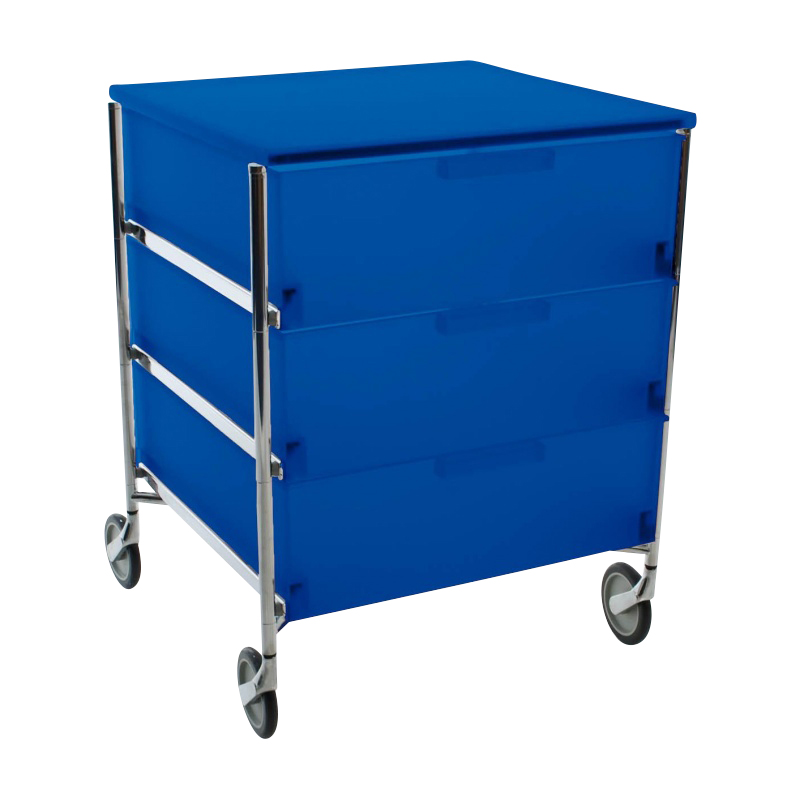 Kartell - Mobil 3 Container mit Rollen - kobaltblau/halbtransparent/BxHxT 49x63x47.5cm/Gestell Stahlrohr vechromt von Kartell