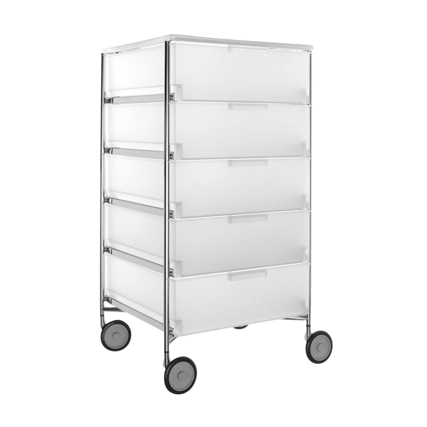 Kartell - Mobil 5 Container mit Rollen - eisfarben/halbtransparent/BxHxT 49x94x47.5cm/Gestell Stahlrohr vechromt von Kartell