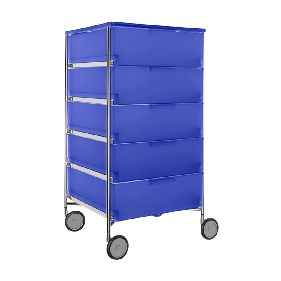 Kartell - Mobil 5 Container mit Rollen - kobaltblau/halbtransparent/BxHxT 49x94x47.5cm/Gestell Stahlrohr vechromt von Kartell