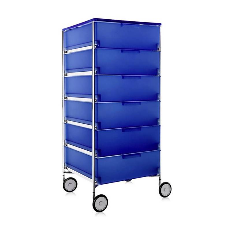 Kartell - Mobil 6 Container mit Rollen - kobaltblau/halbtransparent/BxHxT 49x109x47.5cm/Gestell Stahlrohr vechromt von Kartell