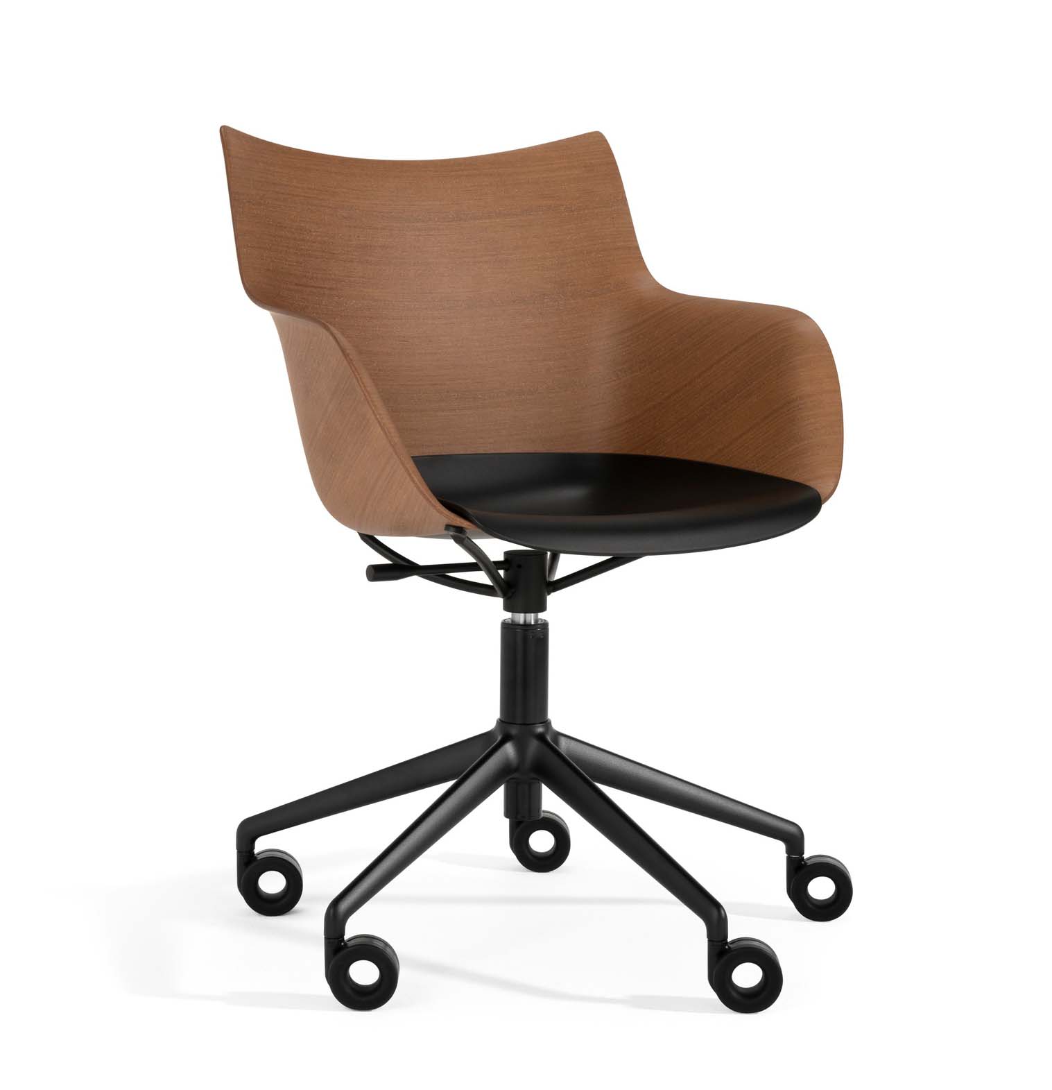 Kartell - Q/Wood Bürostuhl Buche - buche dunkel, schwarz/BxHxT 62x81-94x60cm/Gestell Stahl schwarz lackiert von Kartell