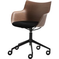 Kartell - Q/Wood Stuhl mit Rollen und Sitzpolster, schwarz / Buche dunkel von Kartell