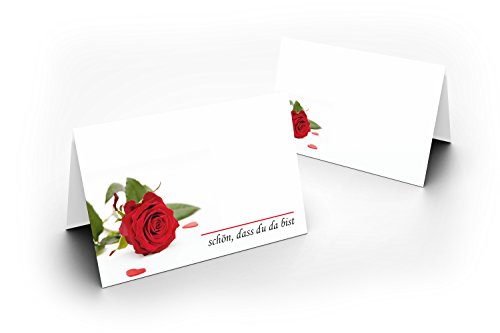 Karten24Plus 25 Tischkarten (Rote Rose) UV-Lack glänzend - für Hochzeit, Geburtstag, Taufe, Kommunion, Firmung. als liebevolle Tischdekoration! Format 8,5 x 11,2 cm von Karten24Plus