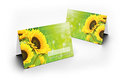 Karten24Plus 25 Wunderschöne Tischkarten (Sonnenblumen) UV-Lack glänzend - für Hochzeit, Geburtstag, Taufe, Kommunion, Firmung, Jubiläum als liebevolle Tischdekoration!Format 8,5 x 11,2 cm von Karten24Plus