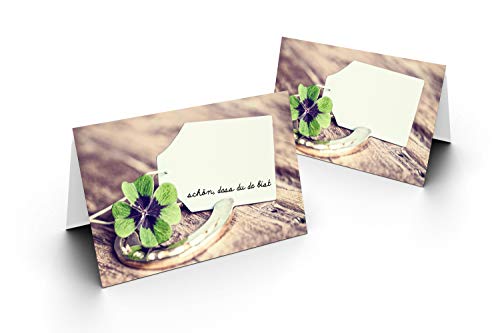 Karten24Plus 50 Tischkarten (Kleeblatt und Hufeisen) UV-Lack glänzend - für Hochzeit, Geburtstag, Jubiläum. als Tischdekoration!Format 8,5 x 11,2 cm von Karten24Plus