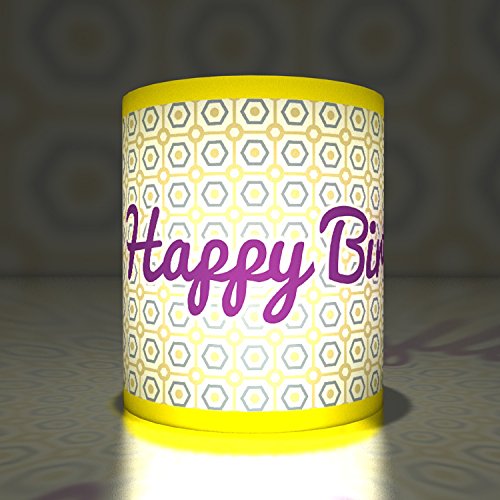 Kartenkaufrausch 5 Retro Papier Windlichter| Teelichthalter| Transparent Leuchten mit Happy Birthday, gelb von Kartenkaufrausch