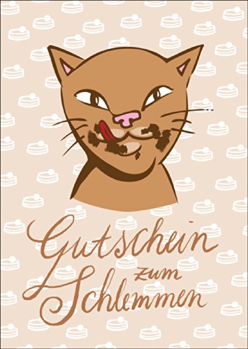 Kartenkaufrausch Gutschein zum Schlemmen mit frecher Katze • auch zum direkt Versenden • schöne Gruss Grußkarte mit Umschlag innen blanko für Liebe Worte von Kartenkaufrausch