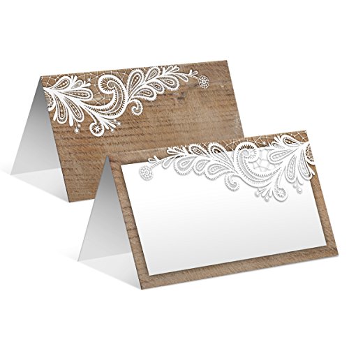 10 x Blanko Platzkarten Namenskarten Tischkarten Geburtstag Hochzeit - Rustikal weiße Spitze von Kartenmachen.de