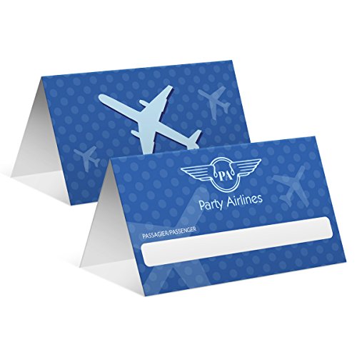 100 x Blanko Platzkarten Namenskarten Tischkarten Geburtstag Hochzeit - Flugticket in Blau von Kartenmachen.de